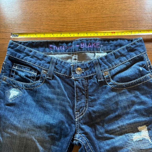 NWOT Cruel Denim‎ Blake Women's Blue Distressed Straight Leg Jeans Size 28 5R - Picture 6 of 11